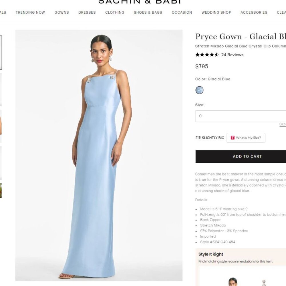 SACHIN AND BABI - Pryce Gown in Glacial Blue - Excellent Condition